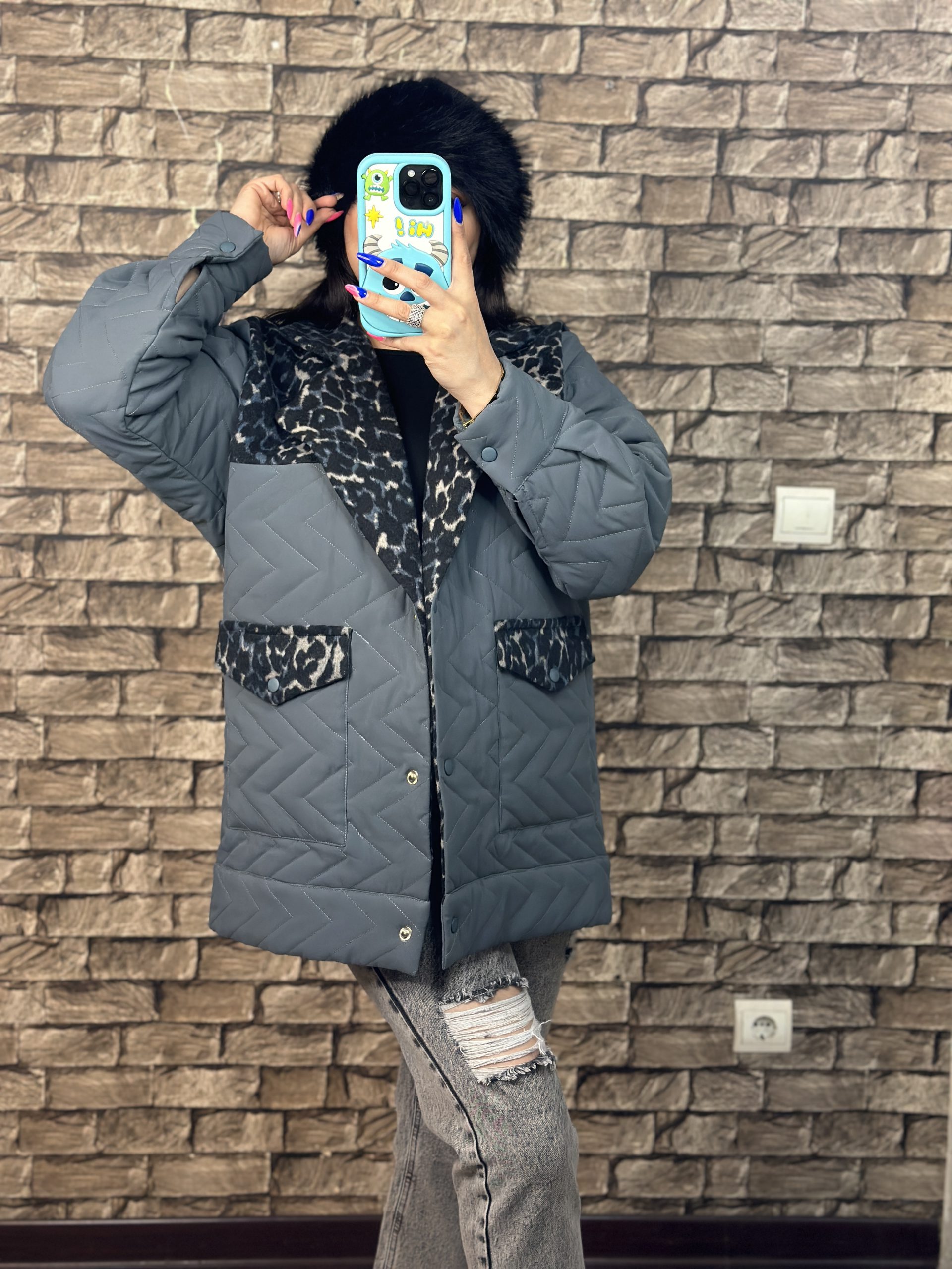 تصویر کاپشن پلنگی ترکیبی 